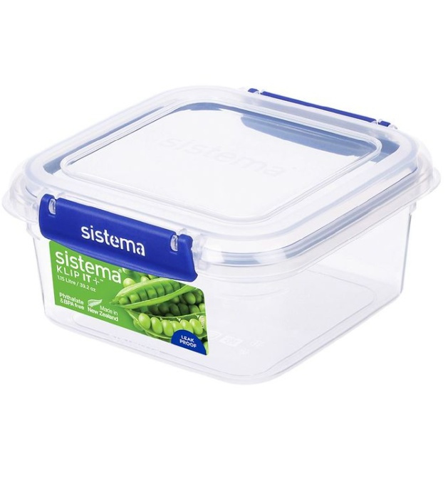 Lunch box, 1,15 L, KLIP IT PLUS SQUARE, 16 x 16 x H 8 cm, Transparent / Blue in the group Storage / Kitchen storage / Food containers at SmartaSaker.se (42153)