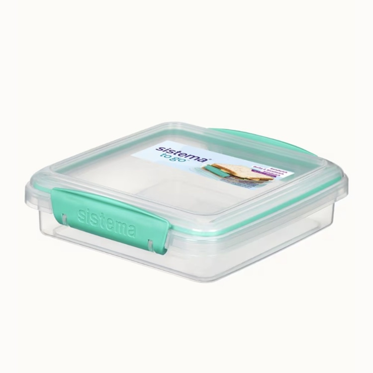 Lunch box, 450 ml, KLIP-IT SANDWICH, 15 x 15 x H 5 cm, Clear / Teal in the group Storage / Kitchen storage / Food containers / Plastic at SmartaSaker.se (42160)