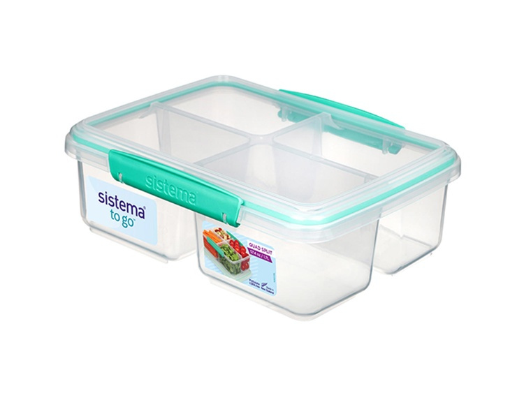 Lunch box, Four parts, 1,74 L, QUAD SPLIT TO GO, Clear / Teal in the group Storage / Kitchen storage / Food containers / SmartStore food containers at SmartaSaker.se (42166)