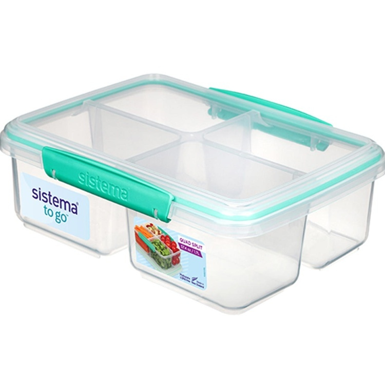 Lunch box, Four parts, 1,74 L, QUAD SPLIT TO GO, Clear / Teal in the group Storage / Kitchen storage / Food containers / SmartStore food containers at SmartaSaker.se (42166)