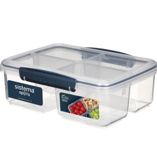 Lunch box, Four parts, KLIP IT QUAD SPLIT, 1,74 L, Clear / Dark blue in the group Storage / Kitchen storage / Food containers / SmartStore food containers at SmartaSaker.se (42167)
