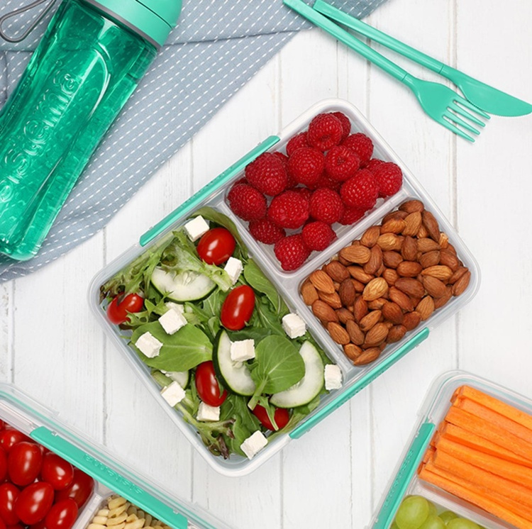 Food Storage box, 3 Compartments, SISTEMA MULTI SPLIT TO GO, Clear / Teal in the group Storage / Kitchen storage / Food containers / SmartStore food containers at SmartaSaker.se (42183)