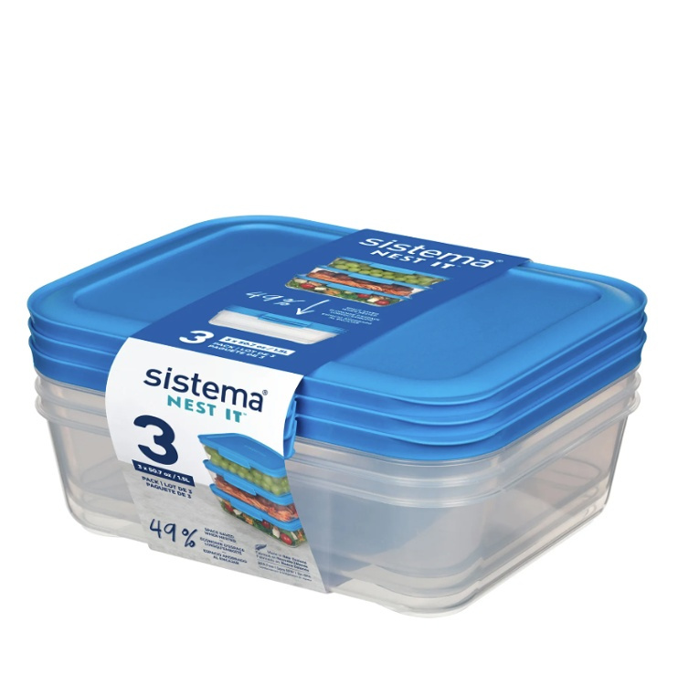 Food Storage boxes, 1,5 L, Set of 3, SISTEMA NEST IT, Clear / Blue in the group Storage / Kitchen storage / Food containers / Plastic at SmartaSaker.se (42198)