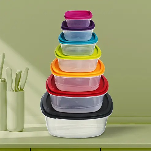 Food Storage boxes, Set of 7, SMART COLORED NEST SQUARE, Clear / Multicolored in the group Storage / Kitchen storage / Food containers / Plastic at SmartaSaker.se (42205)