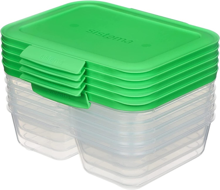 Food Storage boxes, 2 Compartments, Set of 5, SISTEMA NEST IT, 19 x 14,5 x H 5,5 cm, Clear / Green in the group Storage / Kitchen storage / Food containers / SmartStore food containers at SmartaSaker.se (42209)