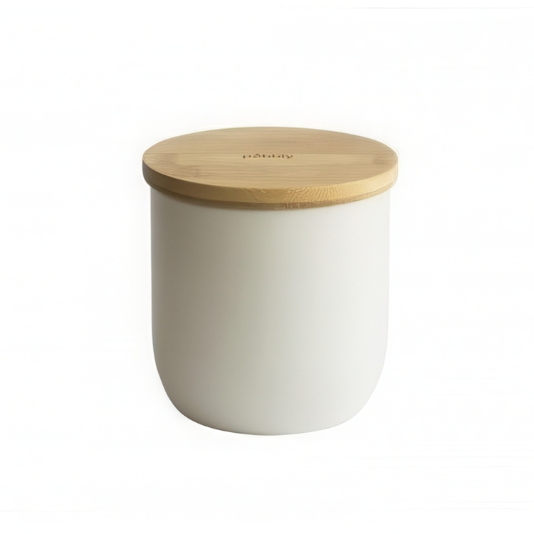 Metal Jar with Bamboo Lid, 1,2 L, PEBBLY OPAQUE COFFEE POT, Ø 12 x H 12 cm, Offwhite / Nature in the group Storage at SmartaSaker.se (42221)
