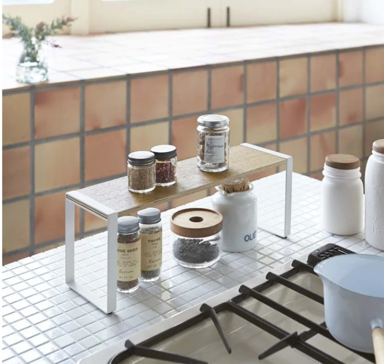 Mini extra shelf, TOSCA KITCHEN RACK WIDE, 40 x 12 x H 15.5 cm, Yamazaki, White / Wood in the group Storage / Kitchen storage at SmartaSaker.se (42239)