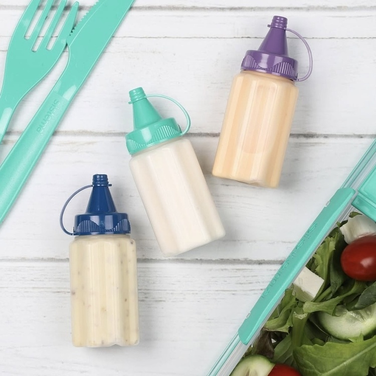 Mini bottles for sauce, 35 ml, Set of 3, SAUCE TO GO, Ø3,4 x H8 cm, Purple / Turquoise / Blue in the group Storage / Kitchen storage / Food containers at SmartaSaker.se (42270)