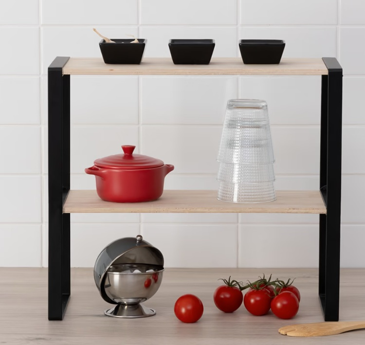 Mini 2-tier shelf, BLACK & WOOD KITCHEN RACK, 40 x 18 x H 35 cm, Natural / Black in the group Storage / Kitchen storage / Kitchen cabinet organizers at SmartaSaker.se (42272)