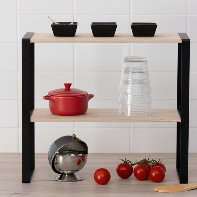 Mini 2-tier shelf, BLACK & WOOD KITCHEN RACK, 40 x 18 x H 35 cm, Natural / Black in the group Storage / Kitchen storage / Kitchen cabinet organizers at SmartaSaker.se (42272)