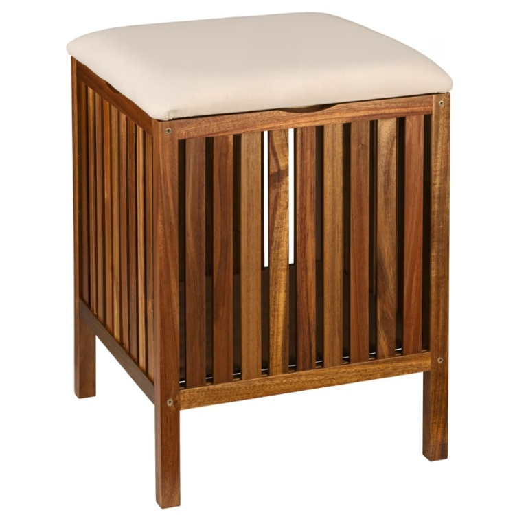 Stool in acacia with storage, FONDI, 39 x 39 x H 52 cm, Brown / offwhite in the group Storage / Hallway storage at SmartaSaker.se (42329)