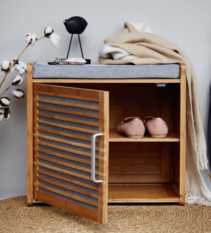 Stool in bamboo with storage, BAHRI, 50 x 33 x H 45 cm, brown / grey in the group Storage / Hallway storage at SmartaSaker.se (42332)