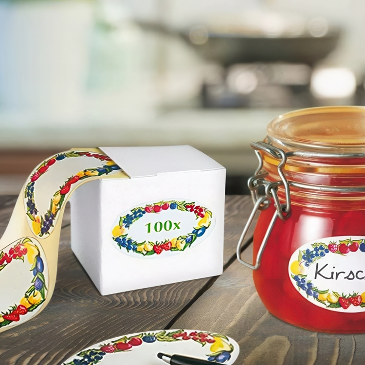 Self-adhesive labels, 100 pcs, FRUIT BORDER, 7 x 4,5 cm, White with pattern in the group Storage / Magnets and adhesives / Signs and labels at SmartaSaker.se (42499)