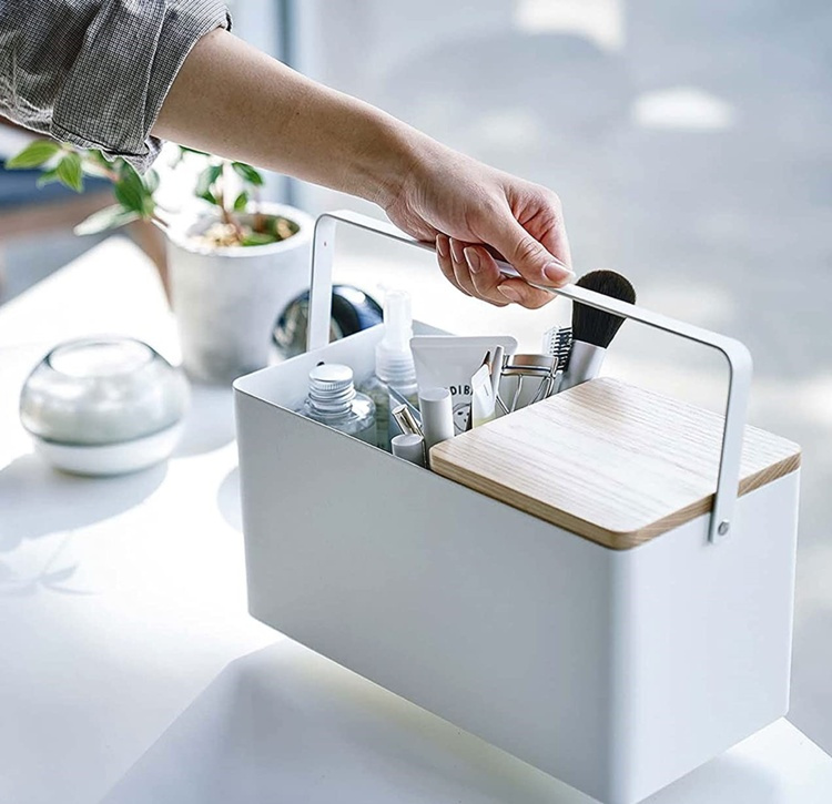 Cosmetic organizer with mirror, TOWER MAKE UP BOX, Yamazaki, White / Nature in the group Storage / Bathroom storage / Makeup storage at SmartaSaker.se (42655)
