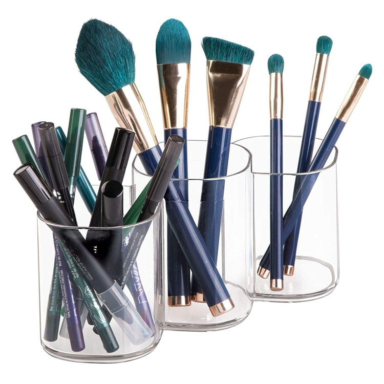 Make-up caddy with 3 compartments, COSMETIC TRIO CUP, Clear in the group Storage / Bathroom storage / Makeup storage at SmartaSaker.se (42657)