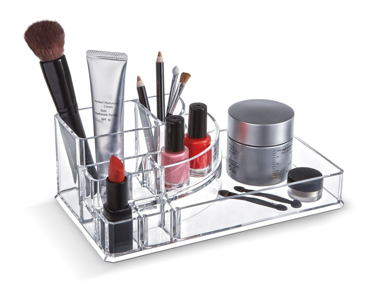 Make up organizer with tray, LIVING, 22,3 x 12,7 x H 8 cm, Clear acrylic in the group Storage / Bathroom storage / Makeup storage at SmartaSaker.se (42673)