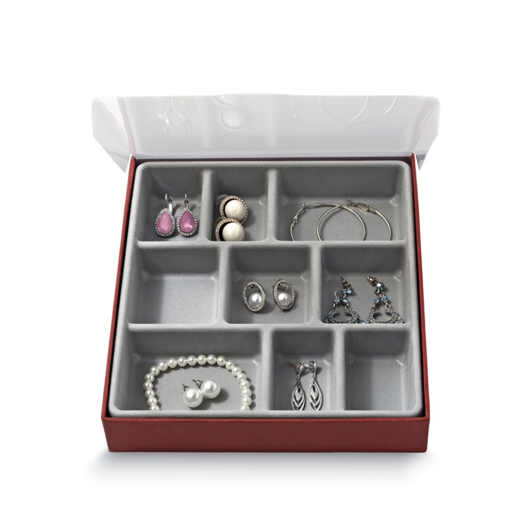 Jewelry box, BIJOUX NEUF, 21,5 x 18,5 x H3,5 cm, Burgundy in the group Storage / Bathroom storage / Makeup storage at SmartaSaker.se (42700)