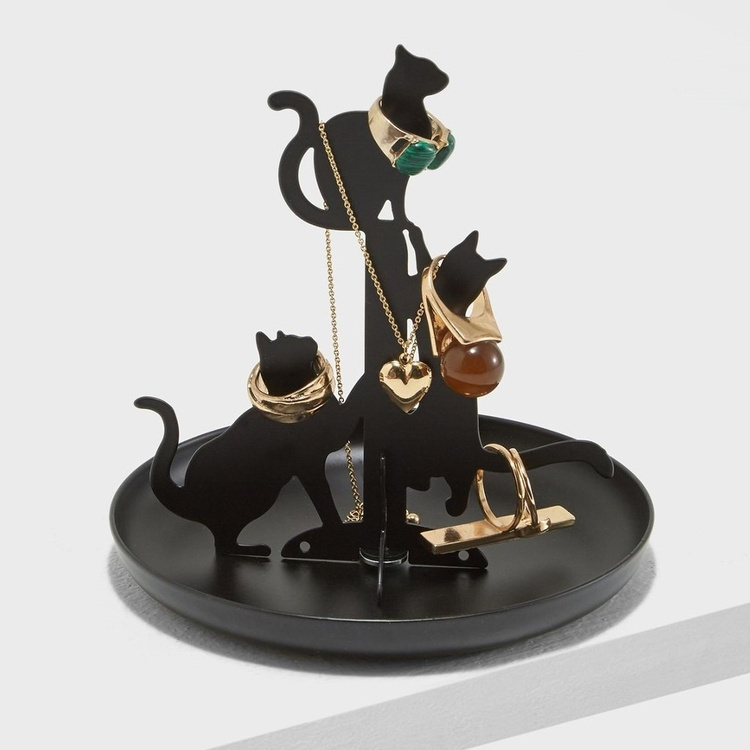 Jewelry tree with tray, BLACK CATS, Kikkerland, Black in the group Storage / Bedroom storage / Jewelry storage at SmartaSaker.se (42716)