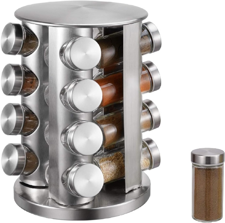 Rotating Spice Rack, SPICE RACK ROTA , Ø 21 x H 28,5 cm , Silver / Clear in the group Storage / Kitchen storage / Kitchen cabinet organizers / Spice racks at SmartaSaker.se (42755)