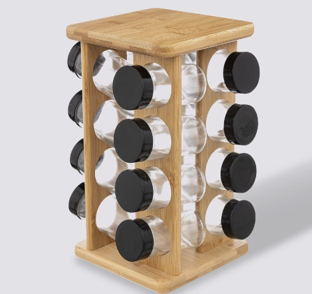 Rotating Spice Rack, ALL BAMBOO SQUARE ORGANIZER, 18 x 18 x H 29 cm, Nature in the group Storage / Kitchen storage / Kitchen cabinet organizers / Spice racks at SmartaSaker.se (42758)