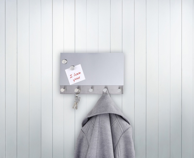 Mirror / Magnetic board with hooks, WENKO, 30 x H 19cm, Silver in the group Storage / Hallway storage / Hooks and hangers at SmartaSaker.se (42794)