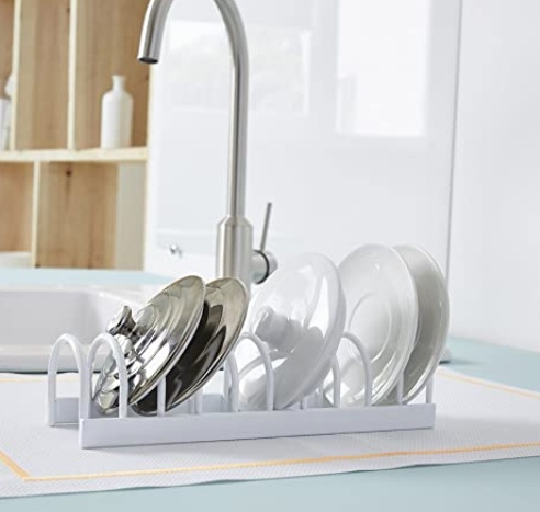 Saucers & small lids Organiser, 10 Slots, KITCHEN RACK, 24,5 x 7 x H6 cm, White in the group Storage / Kitchen storage / Kitchen cabinet organizers at SmartaSaker.se (42865)