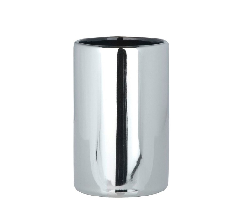 Toothbrush holder / mug, POLARIS, Ceramic, Ø 7,5 x H 11,2 cm, Chrome in the group Storage / Bathroom storage at SmartaSaker.se (42918)