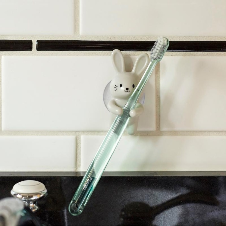 Toothbrush holder with suction, RABBIT, 4 x 5 x H 6 cm, Grey in the group Storage / Bathroom storage at SmartaSaker.se (42931)