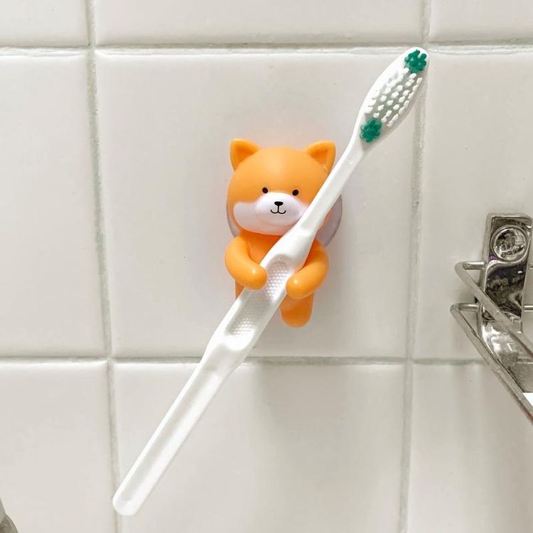 Toothbrush holder with suction, SHIBA INU DOG, 4 x 5 x H 6 cm, Orange in the group Storage / Bathroom storage at SmartaSaker.se (42932)