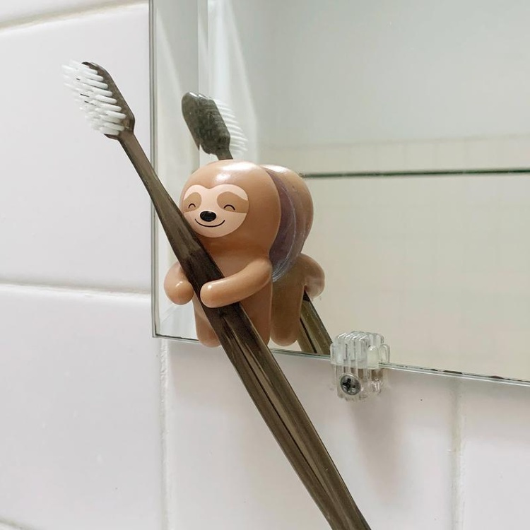Toothbrush holder with suction, SLOTH, 4 x 5 x H 6 cm, Brown in the group Storage / Bathroom storage at SmartaSaker.se (42933)