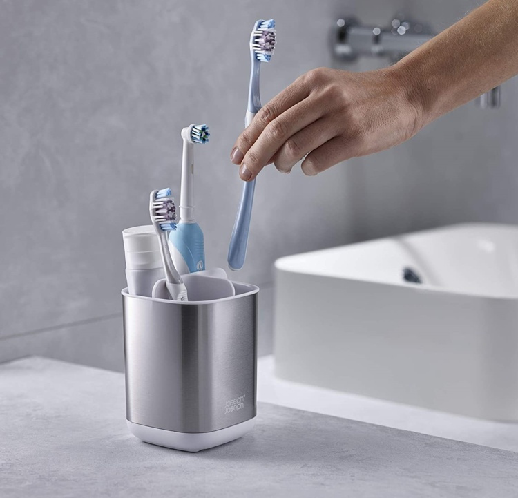  Caddy for electric toothbrushes, EASY STORE STEEL, 9 x 9 x H 12,7 cm Joseph Joseph, Steel / White in the group Storage / Bathroom storage at SmartaSaker.se (42936)