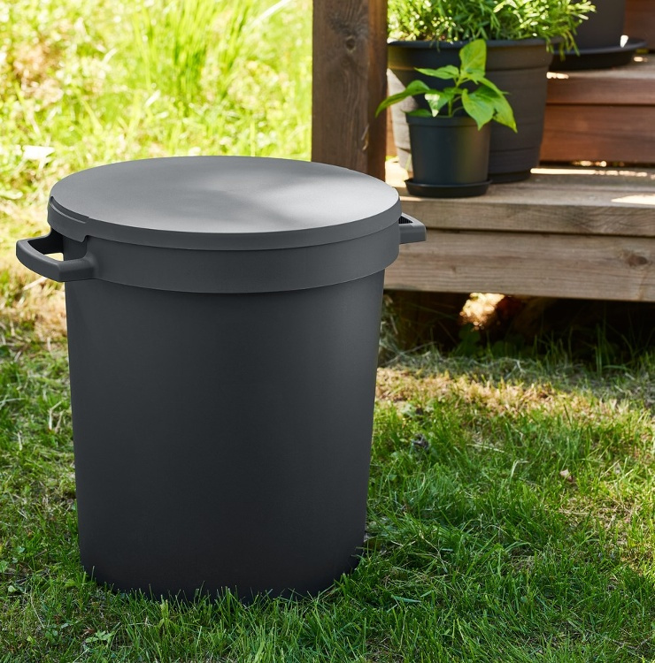 Bin with Lid and Handles, 45 L, WATER BARREL, 42 x 51 x H 46 cm, Black in the group Storage / Storage room and garage at SmartaSaker.se (43027)