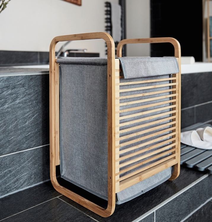 Laundry chest in bamboo, BAHRI, 40 x 30 X H 60 cm, brown / grey in the group Storage / Laundry and care / Laundry baskets at SmartaSaker.se (43091)