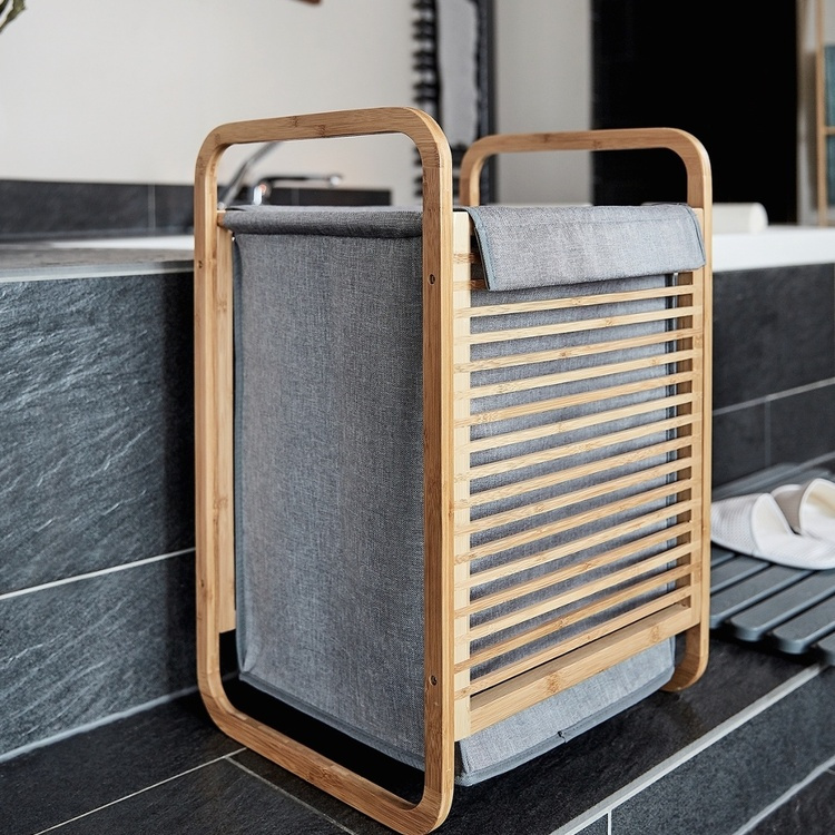 Laundry chest in bamboo, BAHRI, 40 x 30 X H 60 cm, brown / grey in the group Storage / Laundry and care / Laundry baskets at SmartaSaker.se (43091)