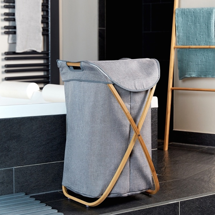 Laundry basket with bamboo frame, BAHRI, 46 x 30 X H 68 cm, Grey in the group Storage / Laundry and care / Laundry baskets at SmartaSaker.se (43095)