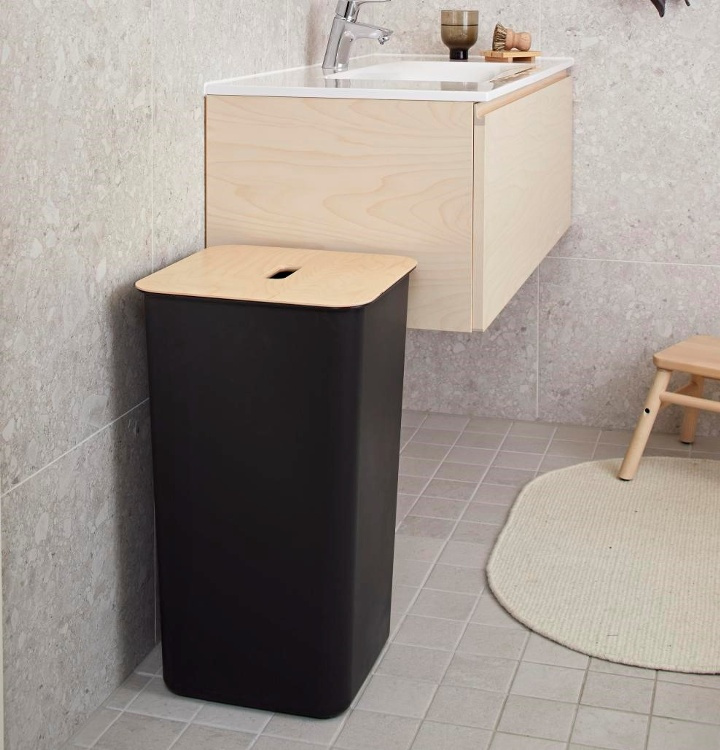 Laundry Basket, 53 L, SMARTSTORE COLLECT, 36 x 36 x H 58 cm, Black / wood in the group Storage / Laundry and care / Laundry baskets at SmartaSaker.se (43099)