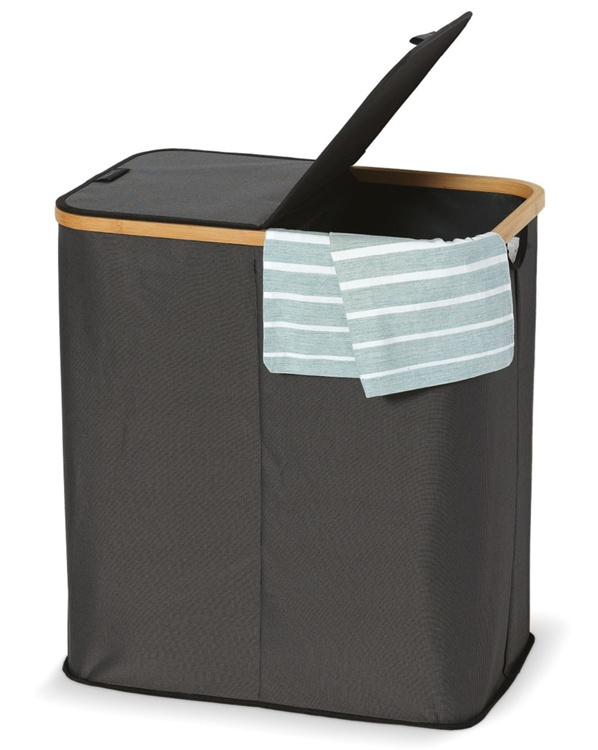 Laundry basket, 2 Compartments, PORTABIANCHERIA DOPPIO, 54 x 34 x H 58,5cm, Grey / Bamboo in the group Storage / Laundry and care / Laundry baskets at SmartaSaker.se (43105)