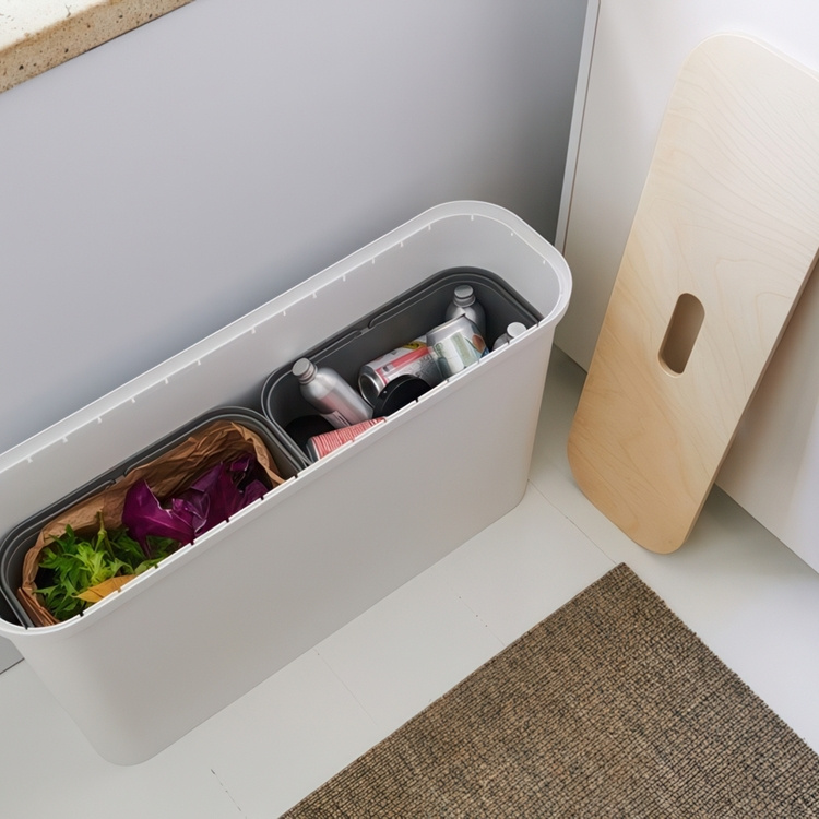 Recycling station with lid, 2 inserts, SMARTSTORE COLLECT, 46 L, 21,5 x 72 x H 42 cm in the group Storage / Cleaning and waste sorting / Waste sorting at SmartaSaker.se (43259)
