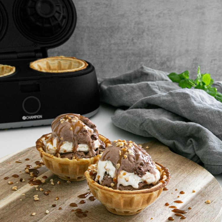 Double Waffle Bowl Maker, Make bowl shapes Belgian waffles for serving ice  cream