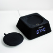 Alarm clock with radio & portable Qi-charger