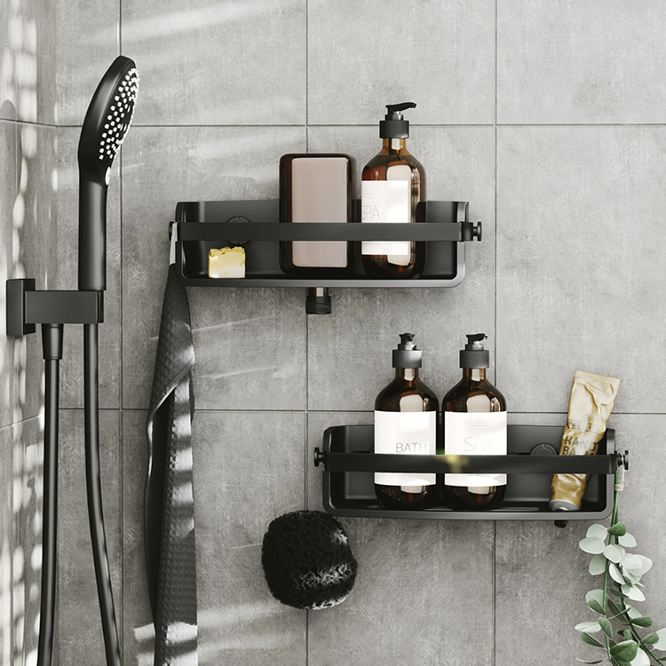 Shower Caddy Rustproof, Shower Shelves Self-adhesive With Hooks Shower  Organiser Wall Mounted Bathroom Shampoo Holder, Matte Black