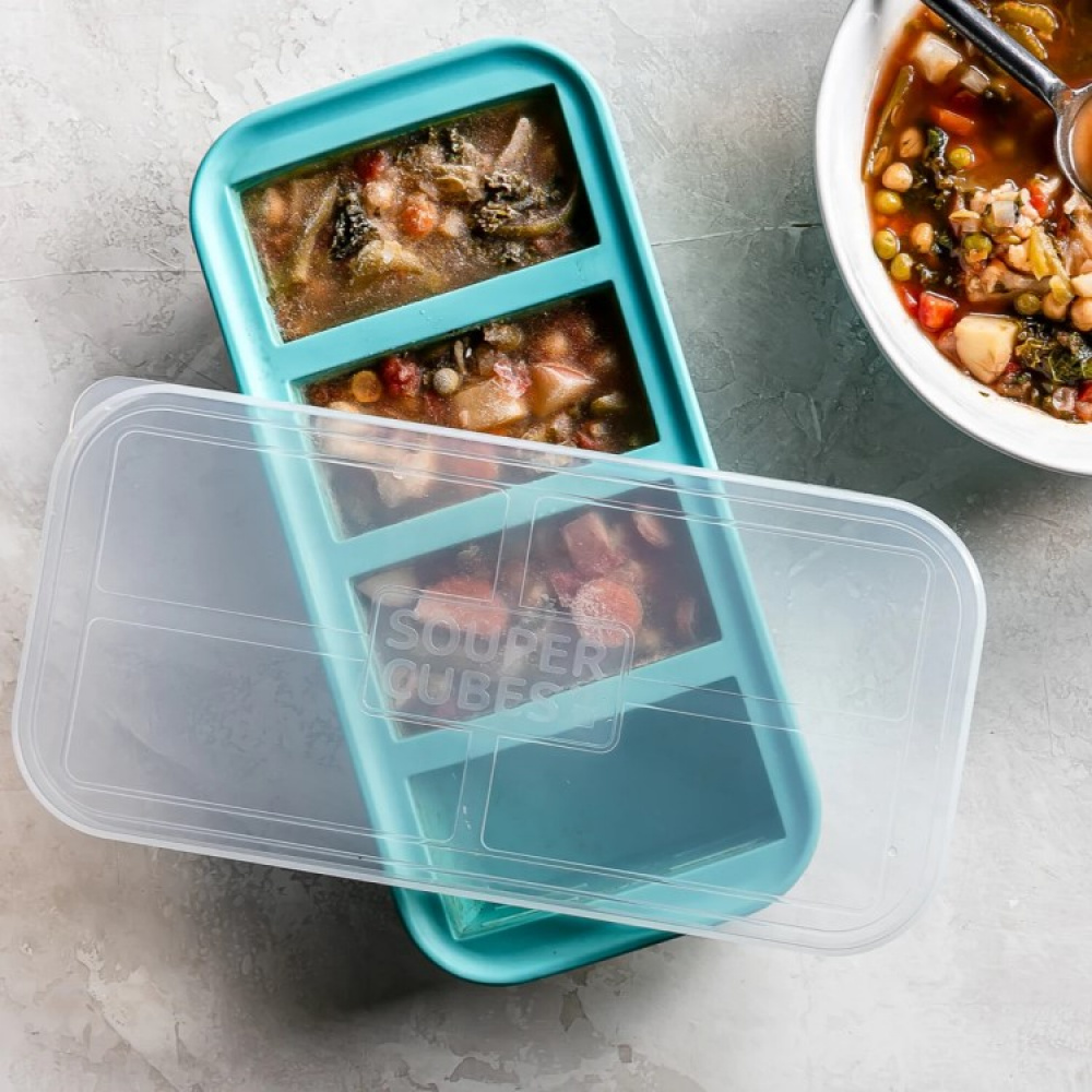 Silicone Freezer Tray Soup 4 Cubes Food Freezing Container Molds with Lid  Frozen Packaging Box