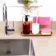 Water resistant tray with dishcloth holder Water resistant tray with dishcloth holder