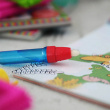Water colouring book with pencil