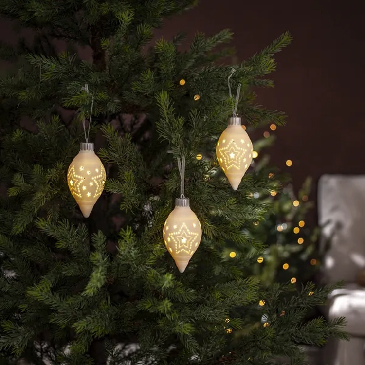 Ceramic Christmas baubles with lights, 3-pack in the group Lighting / Indoor lighting / Indoor decorative lighting at SmartaSaker.se (14891)