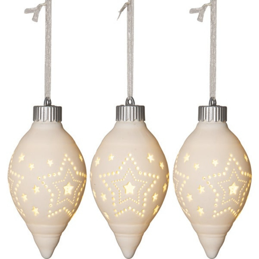 Ceramic Christmas baubles with lights, 3-pack in the group Lighting / Indoor lighting / Indoor decorative lighting at SmartaSaker.se (14891)