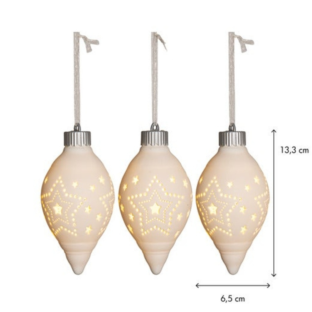 Ceramic Christmas baubles with lights, 3-pack in the group Lighting / Indoor lighting / Indoor decorative lighting at SmartaSaker.se (14891)