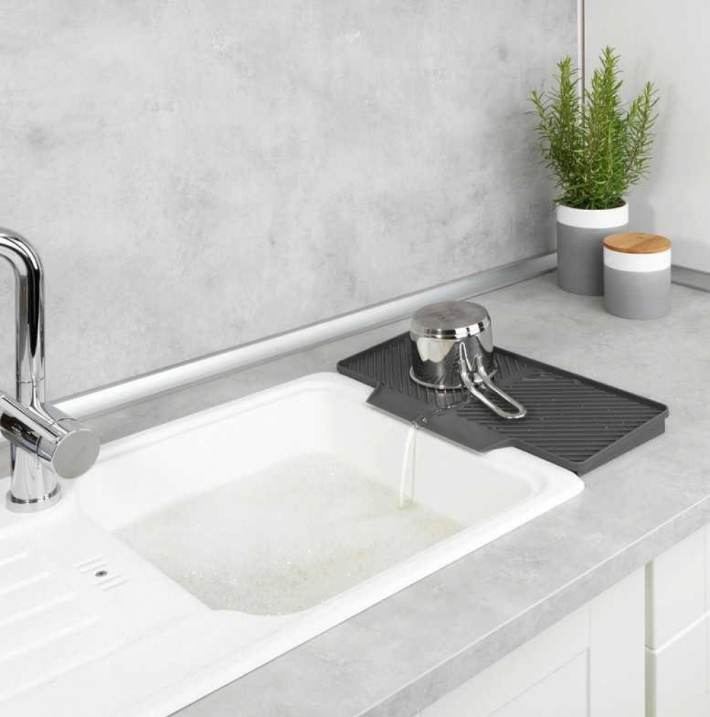 Drain mat for small spaces, NEIL, 40 x 20 cm, Grey in the group Storage / Kitchen storage / Dish racks and sink accessories at SmartaSaker.se (40065)