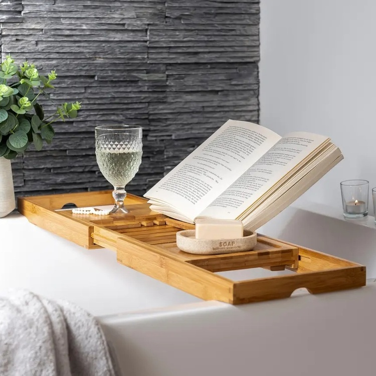 Bath Tub Tray, Telescopic, BAMBOO PLATEAU DE BAIGNOIRE, 70 -105 x 22 x H 4 cm, Natur in the group Storage / Bathroom storage at SmartaSaker.se (40074)