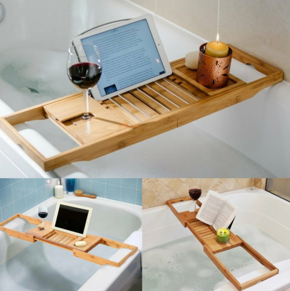 Bath Tub Tray, Telescopic, BAMBOO PLATEAU DE BAIGNOIRE, 70 -105 x 22 x H 4 cm, Natur in the group Storage / Bathroom storage / Bath and shower caddies at SmartaSaker.se (40074)